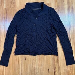 Jenni Kayne Navy Blue Merino Wool Collared Sweater Size XS